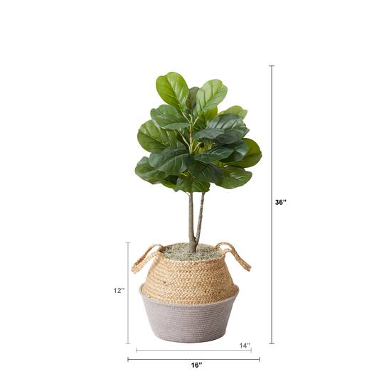 3ft. Artificial Fiddle Leaf Fig Tree With Handmade Cotton & Jute Woven Planter Set DIY Kit